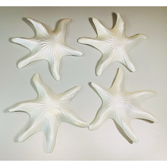 Akcam Turkish Glass 4 NEW Starfish Dishes / Plates Pearlescent White Star Fish - Picture 4 of 7